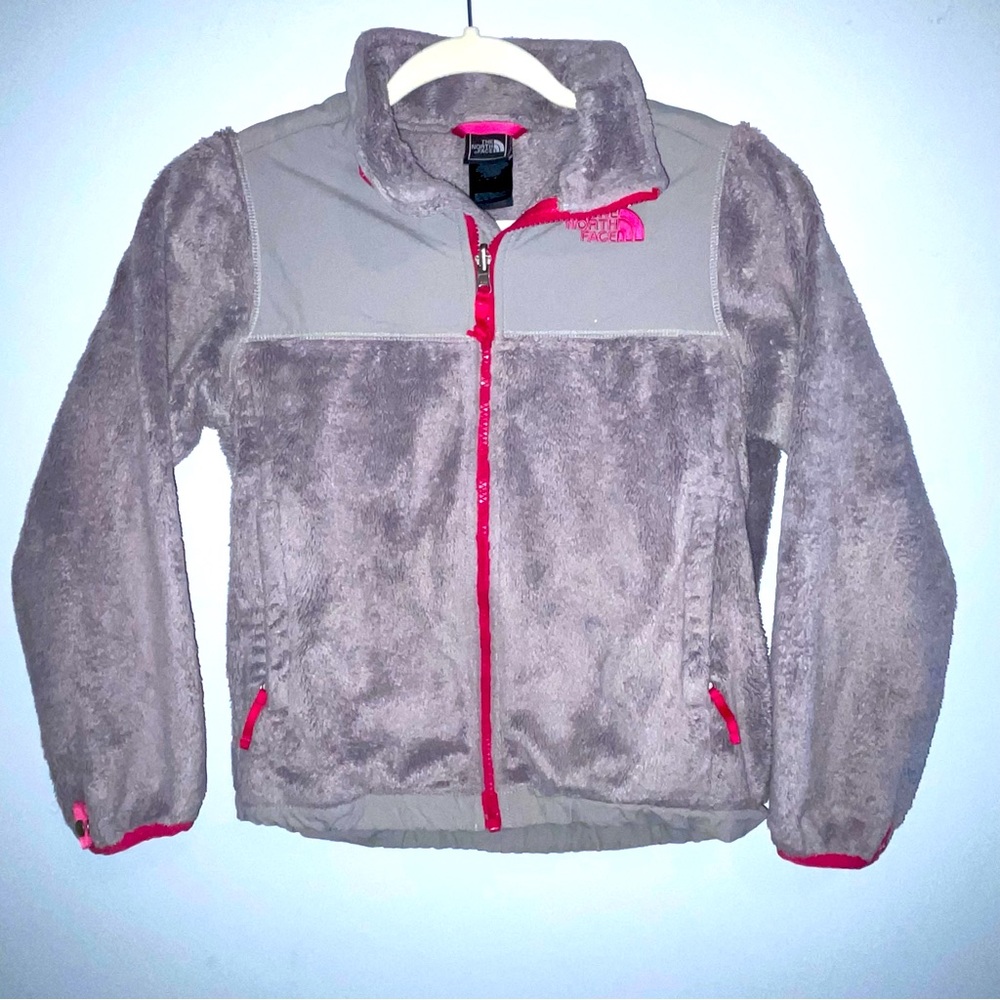 The North Face Fleece Full Zip Jacket Grey & Pink Girls Size Medium